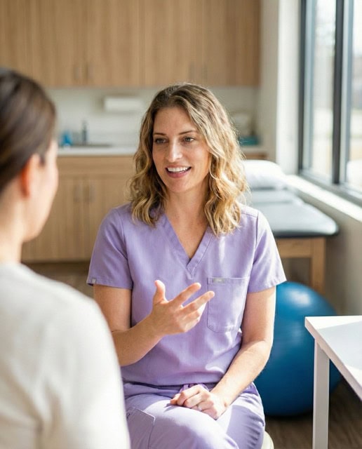 Lacey discussing a therapeutic plan with a patient